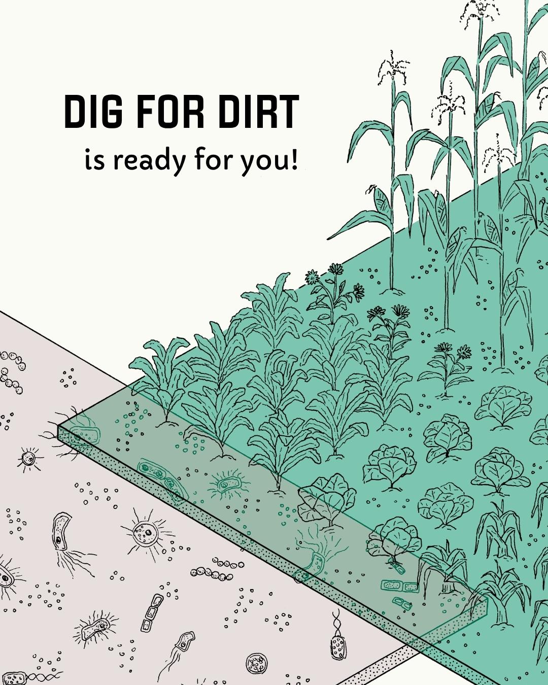 Dig for Dirt is ready for you! With an isometric illustration of crop plants on one layer and soil bacteria on a lower layer